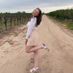 SHEIN scrunched belted waist corduroy beige buttoned skirt size medium